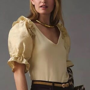 Anthropologie Cream Puff Sleeve Blouse
